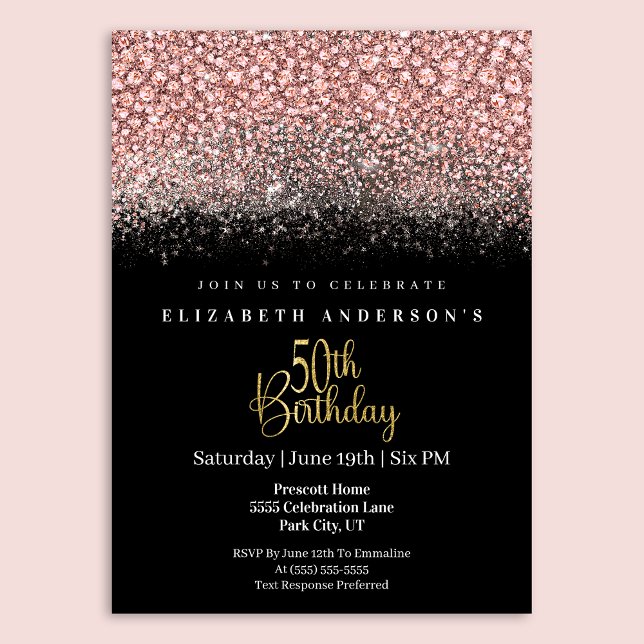 Convite Glamour Pink Jeweled Glitter 50th Birthday (Criador carregado)