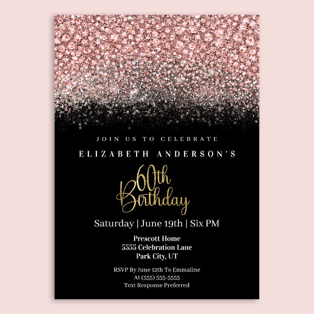 Convite Glamour Pink Jeweled Glitter 60th Birthday (Criador carregado)