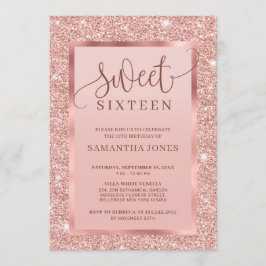 Convite Glamour rosa dourado brilhante doce dezesseis