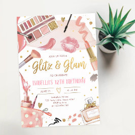 Convite Glamour Rosa Dourado Spa Maquiagem Aniversário