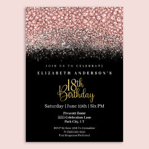 Convite Glamour Rosa Joias Brilho Aniversário de 18 anos