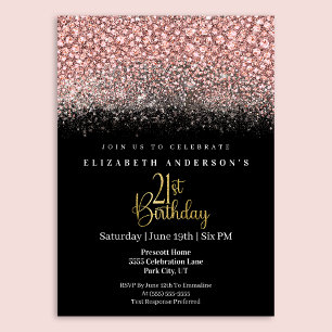 Convite Glamour Rosa Joias Brilho Aniversário de 21 anos
