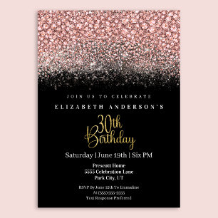Convite Glamour Rosa Joias Brilho Aniversário de 30 anos