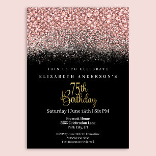 Convite Glamour Rosa Joias Brilho Aniversário de 75 anos