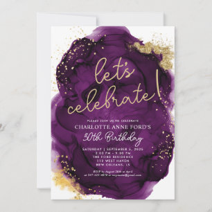 Convite Glamour Roxo Dourado Brilho Tinta Álcool Aniversár