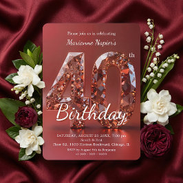Convite Glamourosa Jóia de Aniversário de 40 Anos em Doura