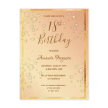 Convite glamouroso com bolhas douradas para festa 