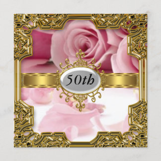 Convite Glamouroso de Aniversário com Rosa Rosa Qu