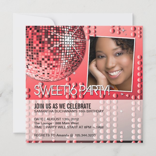 Convite Glamouroso para Festa de 16 Anos com Bola  (Frente)