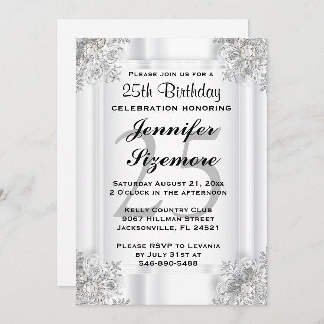 Convite Glamourous 00º Aniversário Design em Branco (Frente/Verso)