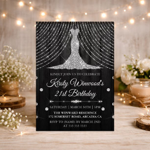 Convite Glamuroso Aniversário de 21 anos com Rhinestones P