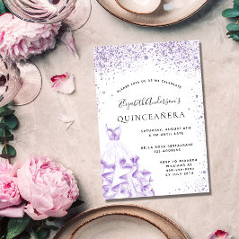 Convite Glitor branco violeta de Quinceanera