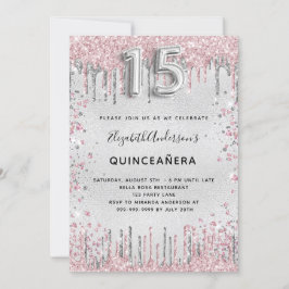 Convite Glitor cor-de-prata Quinceanera