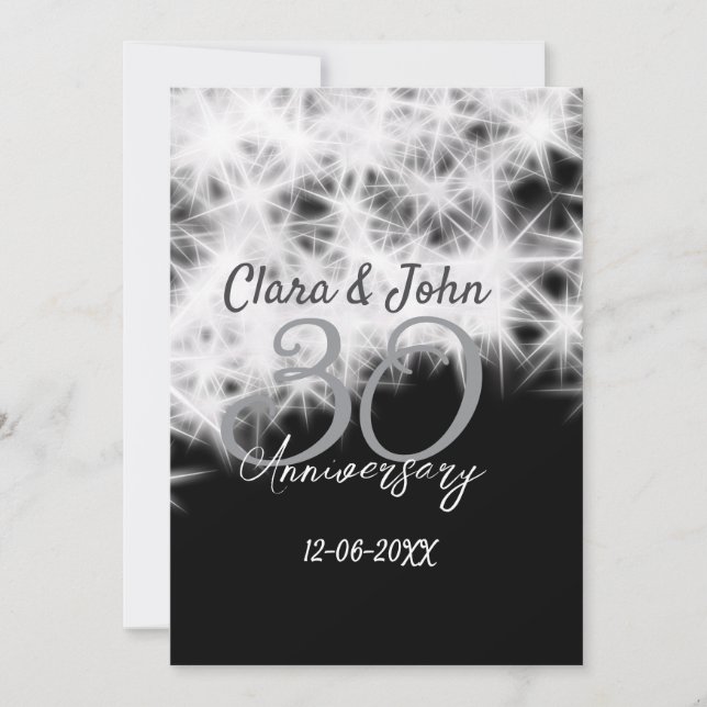 Convite Glitor de aniversário de casamento da 30 cinza de  (Frente)