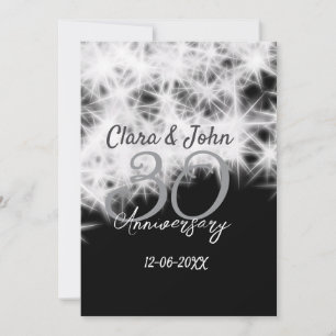 Convite Glitor de aniversário de casamento da 30 cinza de