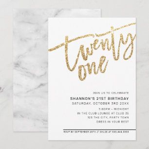 Convite Glitor de ouro de aniversário de 21 anos de SCRIPT