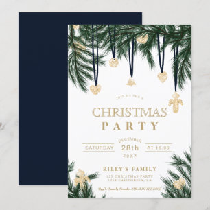 Convite Glitor de pinheiro de ouro azul verde galhos de pi