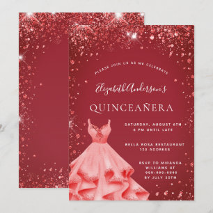 Convite Glitor vermelho de Quinceanera