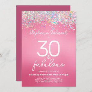Convite Glitter 30 rosa e Fabuloso aniversário de 30 anos