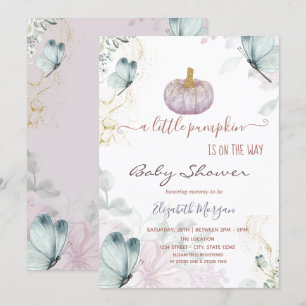 Convite Glitter Abóbora Borboletas Azuis Baby Shower