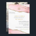 Convite Glitter Agate rosa e Dourado, Bat Mitzvah Foto<br><div class="desc">Este design moderno apresenta uma bela fronteira agata e o seu texto personalizado e uma fotografia no verso. Use o formulário modelo para adicionar seu texto.\ e foto. Os menus avançados de edição,  acessados escolhendo "personalizar ainda mais",  permitirão que você altere as fontes,  as cores e o layout.</div>