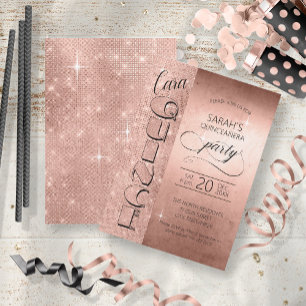 Convite Glitter and Shine Quinceanera Rosa Dourado ID701
