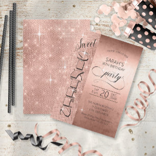 Convite Glitter and Shine Sweet 16 Rosa Dourado ID675