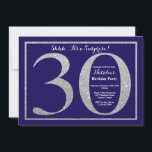 Convite Glitter aniversário de 40 anos Marinho azul de pra<br><div class="desc">Convite para aniversário de 30 anos surpresa. Festa de aniversário Marinho azul e  brilhante Convide com fundo azul Marinho. Surpresa Aniversário. Aniversário Adulto. Homens ou Mulheres no Bday Bash Party.
Para mais personalização,  clique no botão "Personalizar" e use a ferramenta design para modificar este modelo.</div>