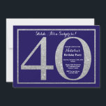 Convite Glitter aniversário de 40 anos Marinho azul de pra<br><div class="desc">Convite para aniversário de 40 anos surpresa. Festa de aniversário Marinho azul e  brilhante Convide com fundo azul Marinho. Surpresa Aniversário. Aniversário Adulto. Homens ou Mulheres no Bday Bash Party.
Para mais personalização,  clique no botão "Personalizar" e use a ferramenta design para modificar este modelo.</div>
