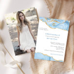 Convite Glitter Azul Claro e Dourado Bat Mitzvah Fotografa<br><div class="desc">Este design moderno apresenta uma bela fronteira agata juntamente com o seu texto e fotografia personalizados. Use o formulário modelo para adicionar texto e fotos. Os menus avançados de edição,  acessados escolhendo "personalizar ainda mais",  permitirão que você altere as fontes,  as cores e o layout.</div>