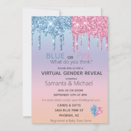 Convite Glitter Azul Rosa Virtual Dica Glitter Sexo Dar Pr