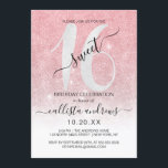 Convite Glitter Branco Dourado Girly Rosa Doce 16<br><div class="desc">Este convite de aniversário giro e chique de 16 anos é perfeito para o dia especial da sua filha adolescente. Ele apresenta um brilho branco cintilante impresso e cintilante grande, "16", sobre um rosa dourado brilhante e bonito, cor-de-rosa esbranquiçado e fundo ombre branco cintilante fino. É simples, único, moderno, bonito...</div>