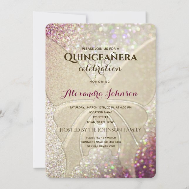 Convite Glitter Butterfly Quinceañera (Frente)