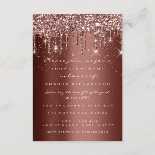 Convite Glitter castanho dá gotas Rosa aniversário Confe