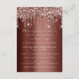 Convite Glitter castanho pica Rosa Aniversário Dourado Con