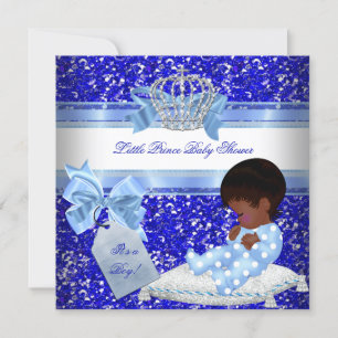Convite Glitter Chá de fraldas Boy Blue Little Prince Ethn