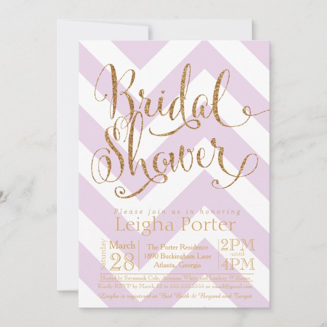 Convite Glitter Chá de panela Purple Chevron (Frente)