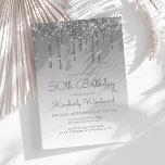 Convite Glitter Chic Drip Silver 50º Aniversário<br><div class="desc">Este convite de 50 anos da moda apresenta uma borda cintilante de luz cintilante e fundo azul ombre. As palavras "50º Aniversário" e o nome do convidado de honra aparecem na escrita casual de cinzas prateadas, com o resto do texto personalizável na fonte sans serif. No verso aparece o mesmo...</div>