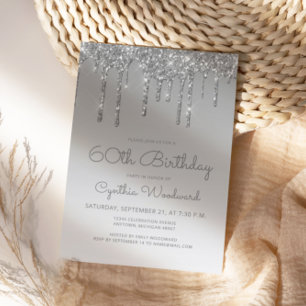 Convite Glitter Chic Drip Silver 60º Aniversário