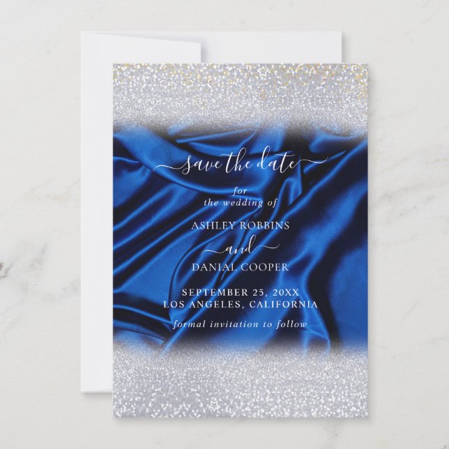 Convite Glitter Chic Royal Blue Salve a data (Frente)