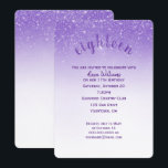 Convite Glitter Confetti 18ª Festa de aniversário<br><div class="desc">A cair do confete de brilho prateado sobre fundo roxo gradiente para o 18º convite de festa de aniversário.</div>