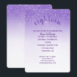 Convite Glitter Confetti 18ª Festa de aniversário<br><div class="desc">A cair do confete de brilho prateado sobre fundo roxo gradiente para o 18º convite de festa de aniversário.</div>