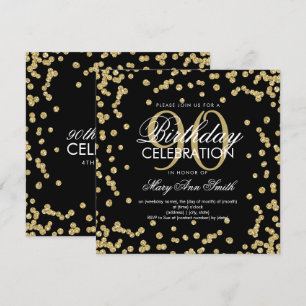 Convite Glitter Confetti de Boia-90 de-Aniversário Dourado