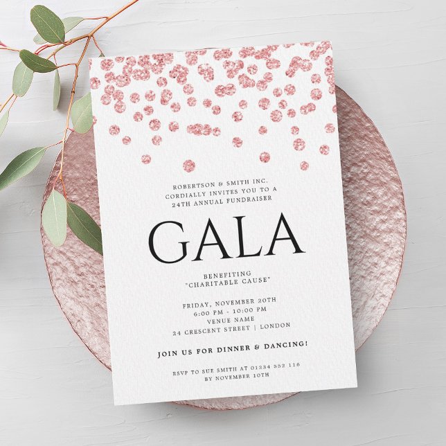 Convite Glitter Confetti Dourado do Rosa Gala Corporativo  (Formal Corporate Gala Rose Gold Glitter Confetti Invitation)