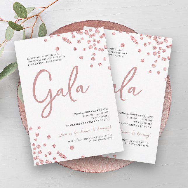 Convite Glitter Confetti Dourado do Rosa Gala Corporativo  (Formal Corporate Gala Rose Gold Glitter Confetti Invitation)