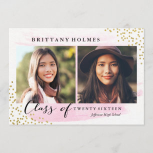 Convite Glitter Confetti Sprinkle 2 Photo Graduação Rosa