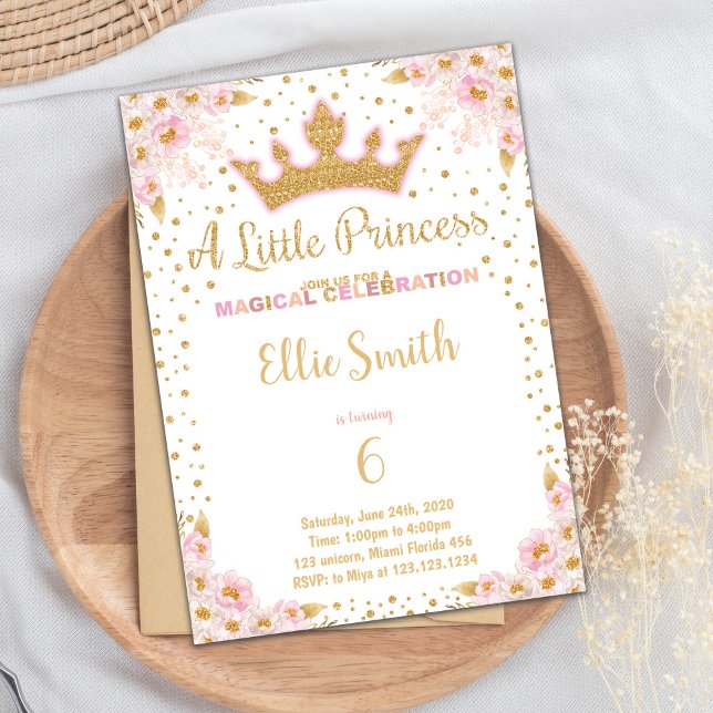 Convite Glitter Crown Party Convidam para Meninas (Glitter Crown Princess Birthday Invitations)
