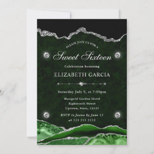 Convite Glitter de Ágata Verde e Prata para Sweet Sixteen