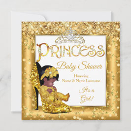 Convite Glitter de alto salto Dourado da Princesa Étnica