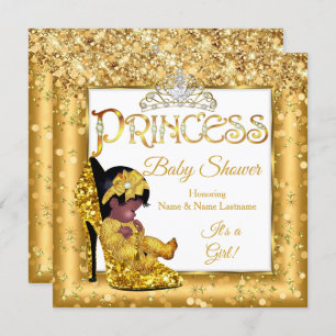 Convite Glitter de alto salto Dourado da Princesa Étnica